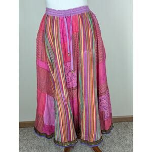Anu by Natural Maxi Skirt 100% Cotton Rainbow Elastic Waist Boho Gypsy Small